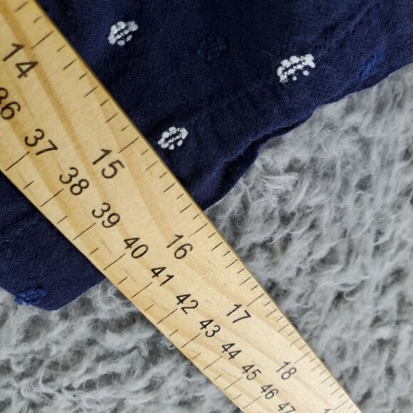 Loft Top Womens Medium Navy Blue Embroidered Floral Softened Button Blouse - Picture 7 of 10